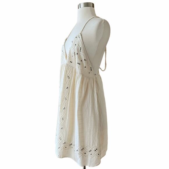 ZARA Mini Dress with Studs Sleeveless V-Neck Braided Straps Ecru White XL NWT - Picture 5 of 10